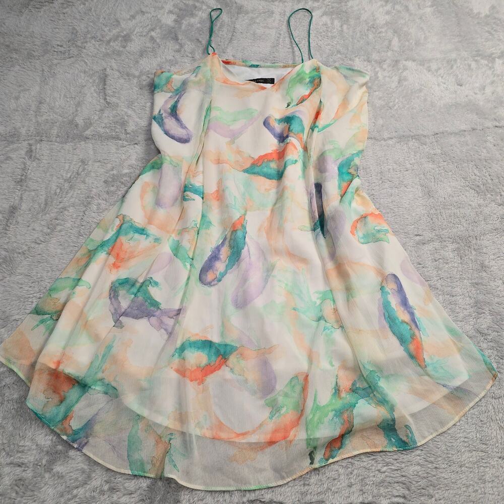 Women's Sheer Abstract Print Cami Dress Sz M  Pastel Watercolor Made In Spain